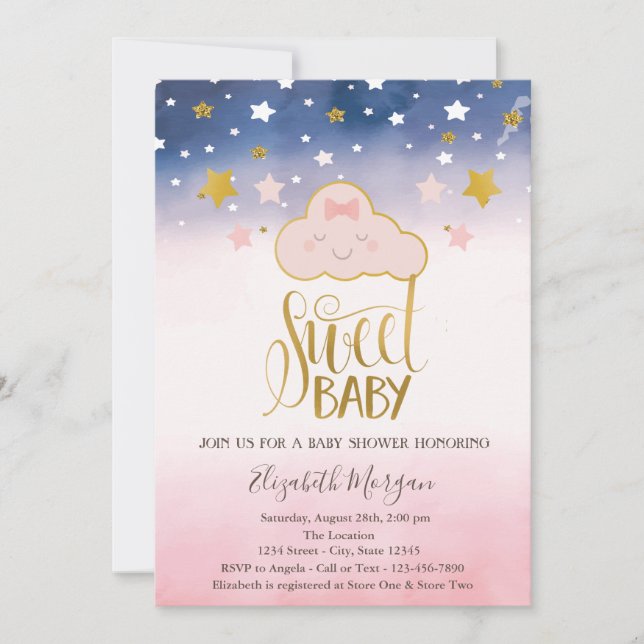 Sweet Baby Cloud Stars Baby Shower Invitation (Front)