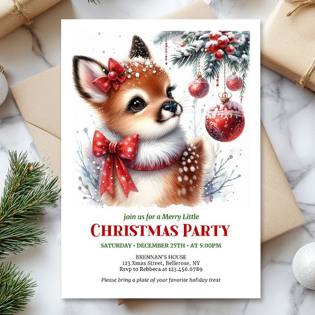 Sweet baby deer watercolor Christmas invite (Sweet baby deer watercolor Christmas invite digital download)