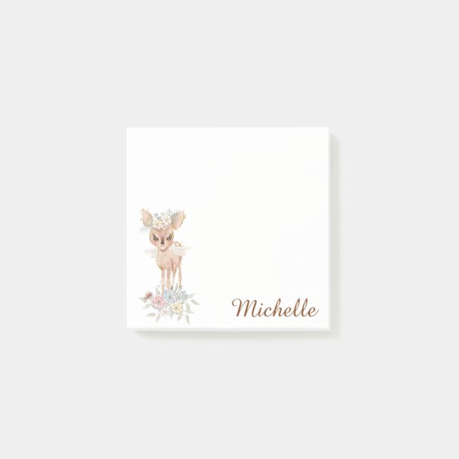 Sweet Baby Deer Watercolor Floral Post-it Notes (Front)