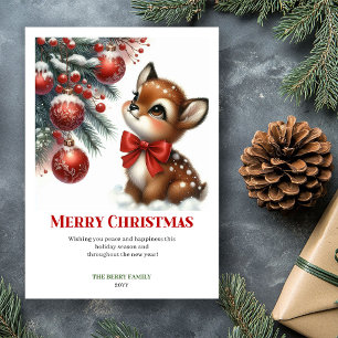 Sweet baby deer winter scene snowy forest greeting holiday card