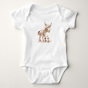 Sweet Baby Donkey with Flowers Baby Gift Bodysuit