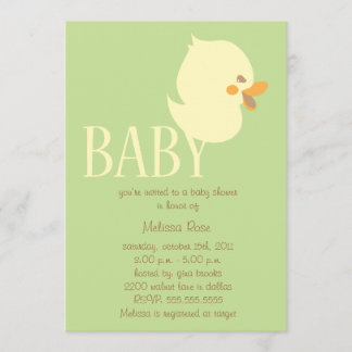 Sweet Baby Duckling With Green Baby Shower Invites
