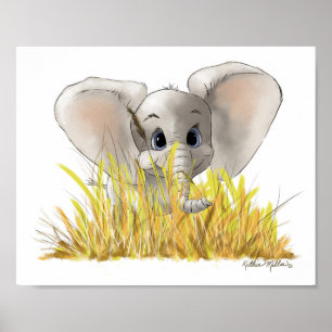 Sweet Baby Elephant Cartoon Poster
