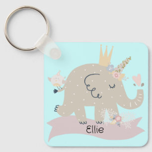 Sweet Baby Elephant Unicorn Custom Name    Key Ring