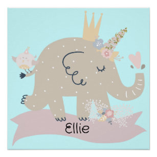 Sweet Baby Elephant Unicorn Custom Name      Poster