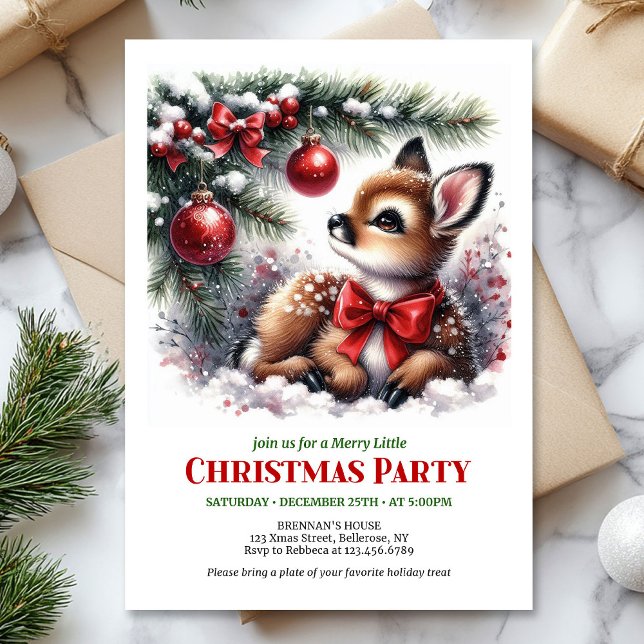 Sweet baby fawn Christmas kids invitation editable (Sweet baby fawn Christmas kids invitation editable template)