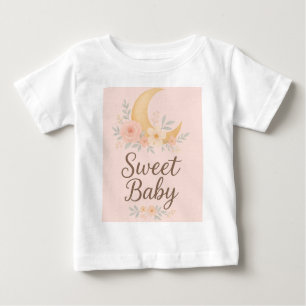 Sweet Baby Floral Moon Design – Gentle Pastel Nurs Baby T-Shirt