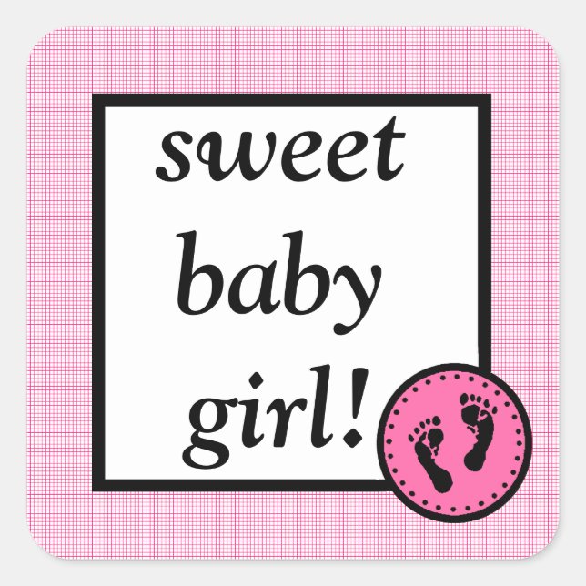 Sweet Baby & Footprints-Raspberry Square Sticker (Front)