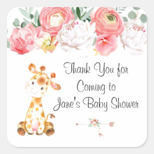 Sweet Baby Giraffe Baby Shower Party Favour Square Sticker