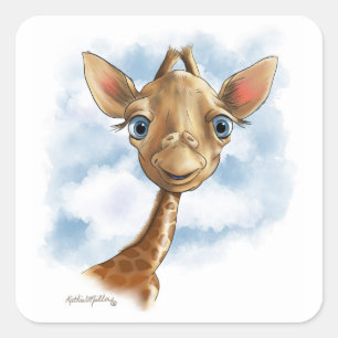 Sweet Baby Giraffe Cartoon Square Sticker