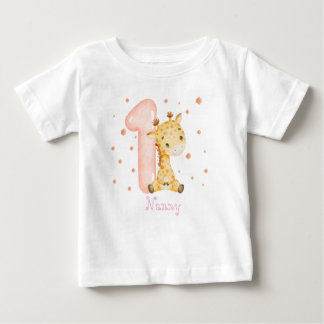 Sweet Baby Giraffe Girl First Birthday  T-Shirt