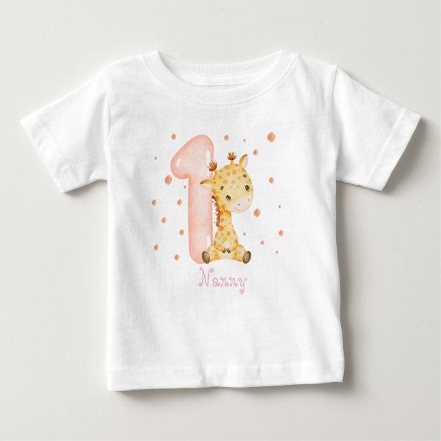 Sweet Baby Giraffe Girl First Birthday  T-Shirt (Front)