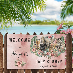 Sweet Baby Girl Animals Tropical Safari Shower Banner
