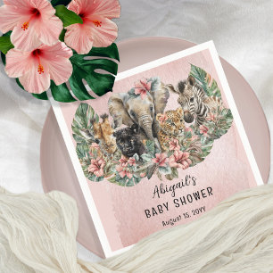 Sweet Baby Girl Animals Tropical Safari Shower Napkin