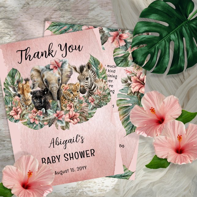 Sweet Baby Girl Animals Tropical Safari  Thank You Card (Creator Uploaded)