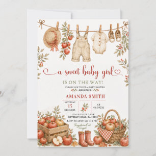 Sweet Baby Girl Apple Fall Clothesline Baby Shower Invitation