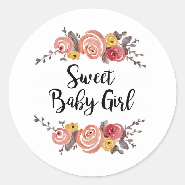 Sweet Baby Girl Baby Shower Classic Round Sticker (Front)