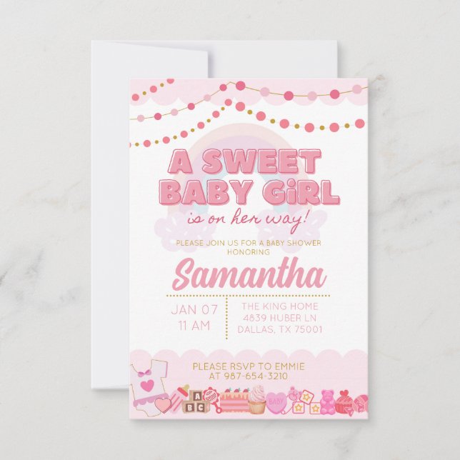 Sweet Baby Girl Baby Shower Invitation (Front)