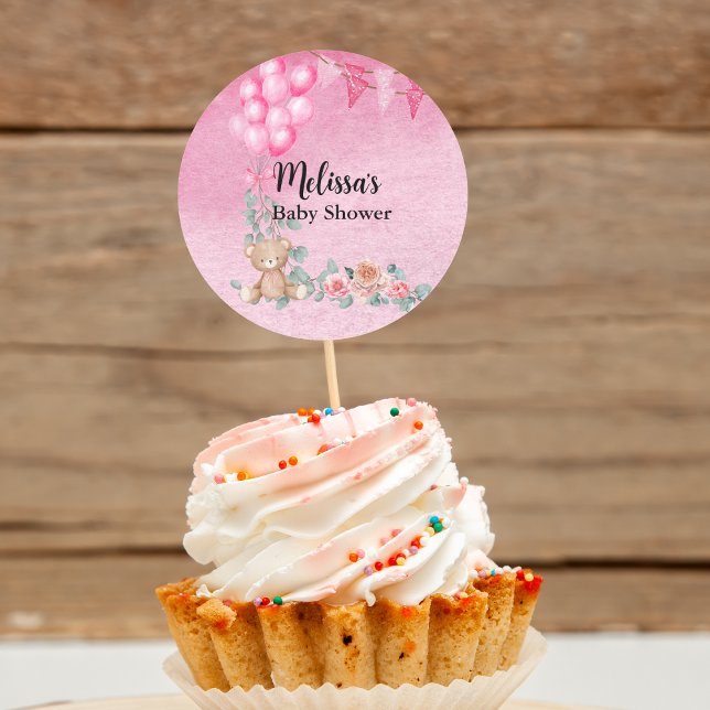 Sweet Baby Girl Balloon Eucalyptus Cupcake Topper Classic Round Sticker (Creator Uploaded)