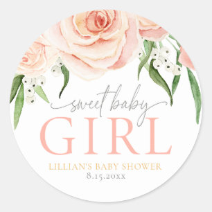 Sweet Baby Girl Blush Pink Rose Floral Sticker