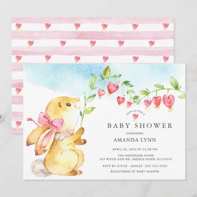 Sweet Baby Girl Bunny Baby Shower Invitation (Front/Back)