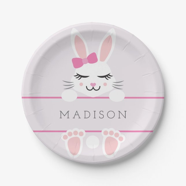 Sweet Baby Girl Bunny Personalised Paper Plate (Front)