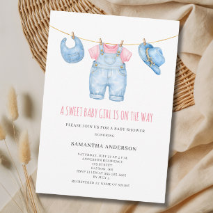 Sweet Baby Girl Clothesline Baby Shower  Invitation
