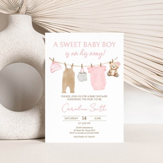 Sweet Baby Girl Clothesline Baby Shower Invitation (Sweet Baby Girl Clothesline Baby Shower Invitation)