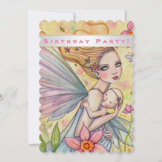 Sweet Baby Girl Fairy First Birthday Party Invitation (Back)
