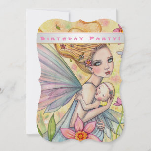 Sweet Baby Girl Fairy First Birthday Party Invitation