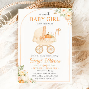 Sweet Baby Girl Fall Pumpkin Baby Shower Invitation
