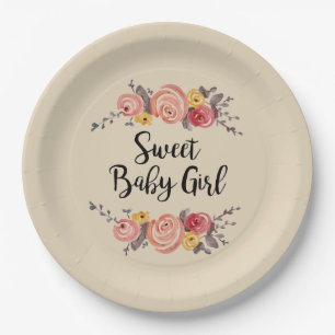 Sweet Baby Girl Flower Painting Paper Plate