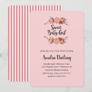 Sweet Baby Girl Flowers Baby Shower Invitation