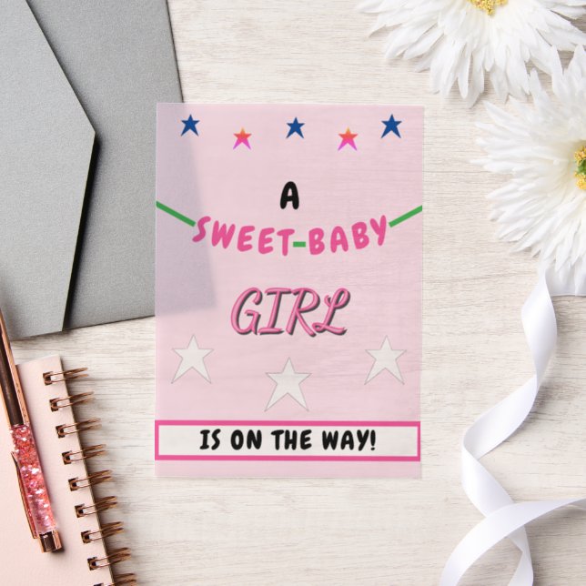 Sweet Baby Girl Pink Baby Shower Stars Vellum Invitations (Wedding)