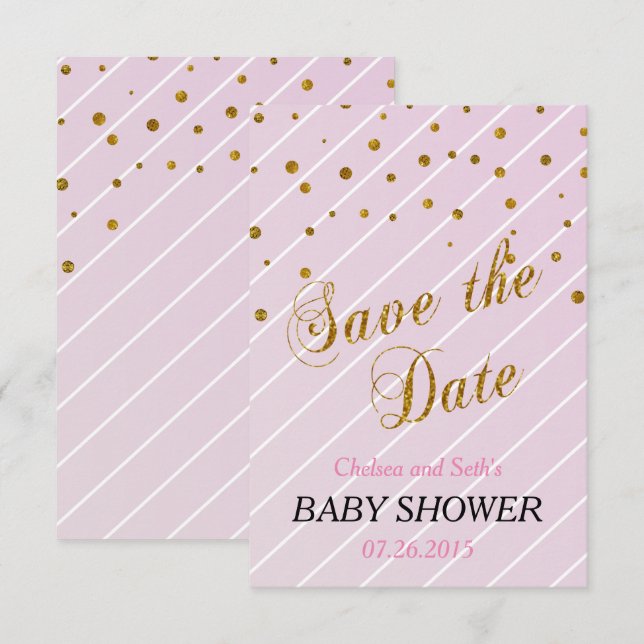 Sweet Baby Girl Pink & Gold Confetti | Baby Shower Invitation (Front/Back)