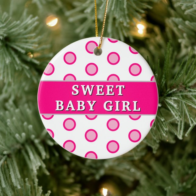 Sweet Baby Girl Pink Polka Dots Birth Stats  Ceramic Tree Decoration (Tree)