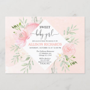 Sweet baby girl shower Floral blush pink greenery Invitation