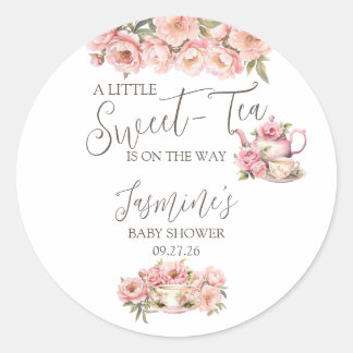 Sweet Baby Girl Tea Party Baby Shower Invitation Classic Round Sticker