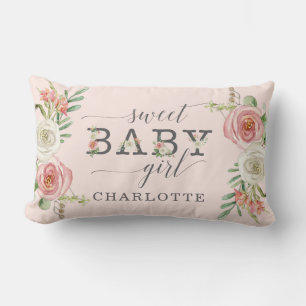 Sweet Baby Girl   Watercolor Blush n White Floral Lumbar Cushion