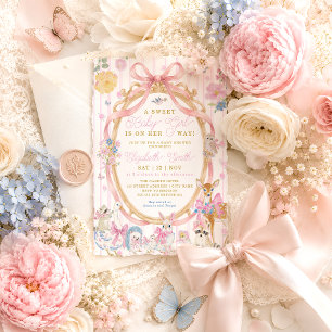 Sweet Baby Girl Whimsical Animals Baby Shower Invitation