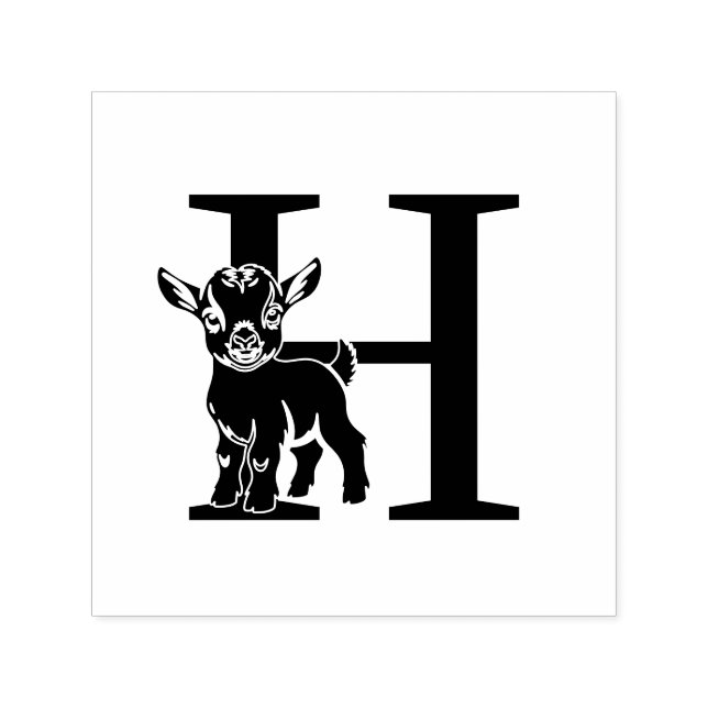 Sweet Baby Goat Over Single Bold Initial Monogrm  Self-inking Stamp (Design)
