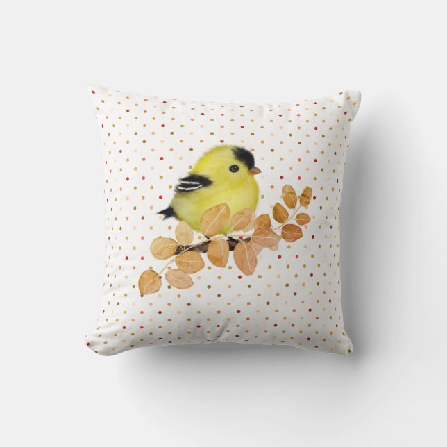 Sweet Baby Goldfinch Bird Throw Pillow (Front)