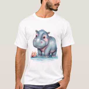 Sweet Baby Hippo By Water Lily Pond T-Shirt