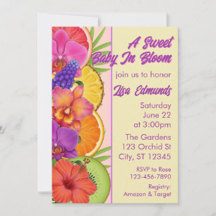 Sweet Baby in Bloom, flowers & fruit baby shower Invitation
