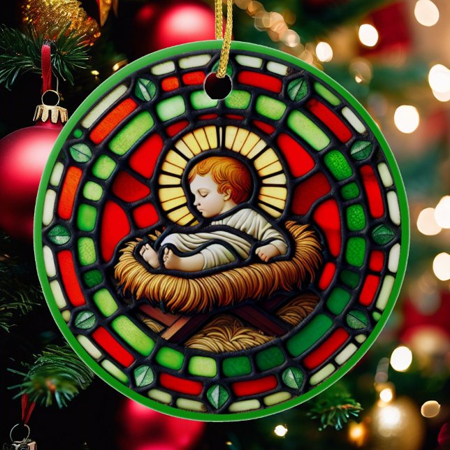 Sweet Baby Jesus Christmas Name & Date Ceramic Tree Decoration (Creator Uploaded)