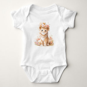 Sweet Baby Lion Lioness Cub with Flowers Baby Bodysuit