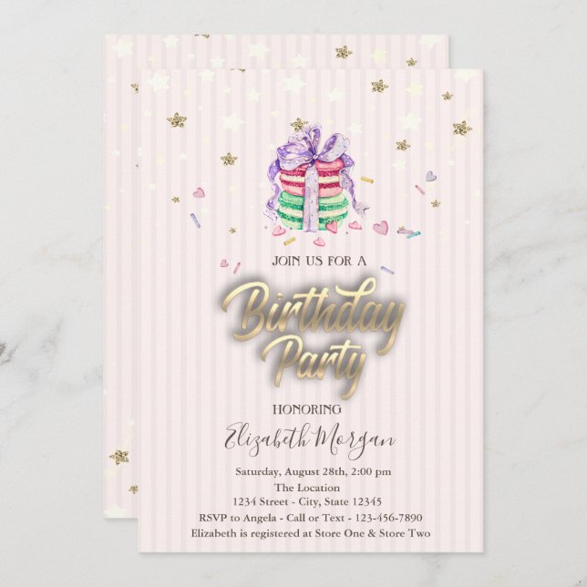 Sweet Baby Macarons Stars  Birthday Party Invitation (Front/Back)