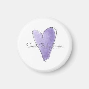 Sweet Baby Name Watercolor Blue Purple Heart Love Magnet