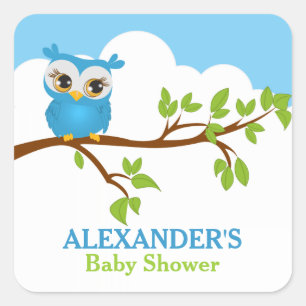 Sweet Baby Owl Boy Baby Shower Sticker