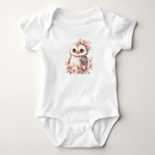 Sweet Baby Owl Owlet with Flowers  Bodysuit